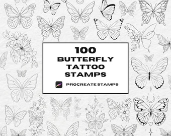 100+ Butterfly Tattoo Procreate Stamps: Fine Line Art Brushes