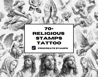 Religious Procreate Tattoo Stamps, Procreate Brushes, Tattoo Stamps, Religious Tattoo Design, Procreate Brush Set, Procreate, 3D Models