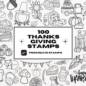 Sellos de tatuajes de Acción de Gracias de otoño: Pinceles de línea fina para Procreate (más de 100)