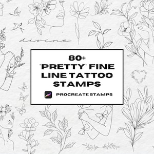 Procreate Fine Line Tattoo Stamps, Procreate Brushes, Girly Patch Work Tattoo Stamps, Flash Tattoo Stencil, Line Art Procreate, Flower Stamp