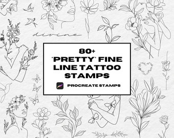 Procreate Fine Line Tattoo Stamps, Procreate Brushes, Girly Patch Work Tattoo Stamps, Flash Tattoo Stencil, Line Art Procreate, Flower Stamp