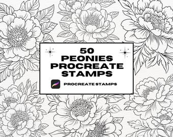 Peony Tattoo Procreate Brushes: Floral Outline Stamps (50+)