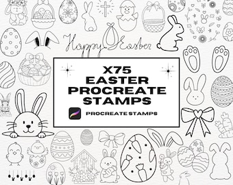Easter Procreate Tattoo Stamps: Rabbit, Egg, Duckling Outlines (x75)