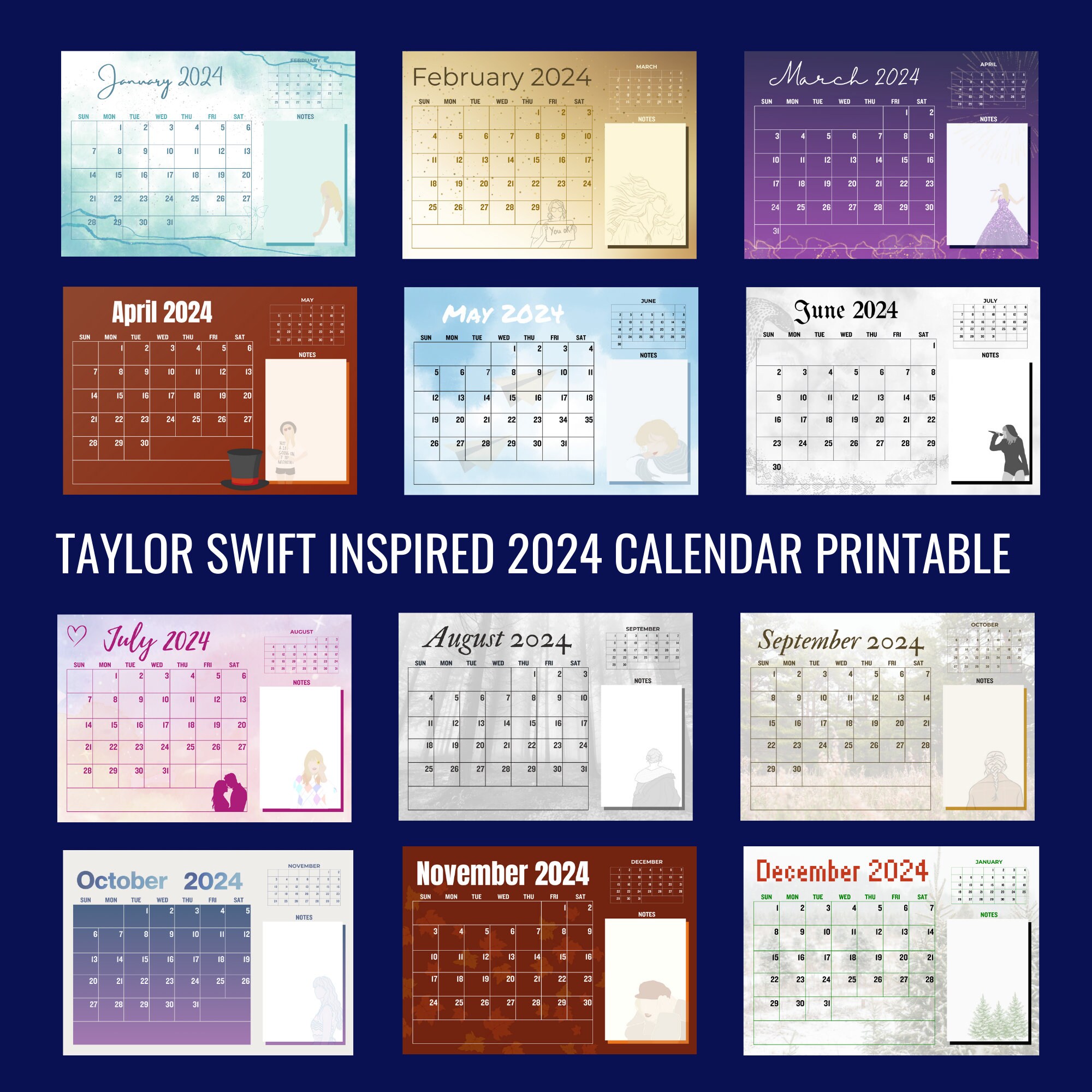 Taylor Swift Calendar Printable Taylor Swift Monthly Calendar 2024