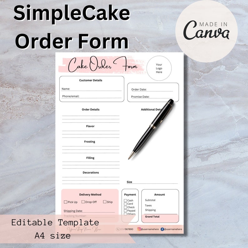 Cake Order Form Template Editable in Canva Template Minimalist - Etsy
