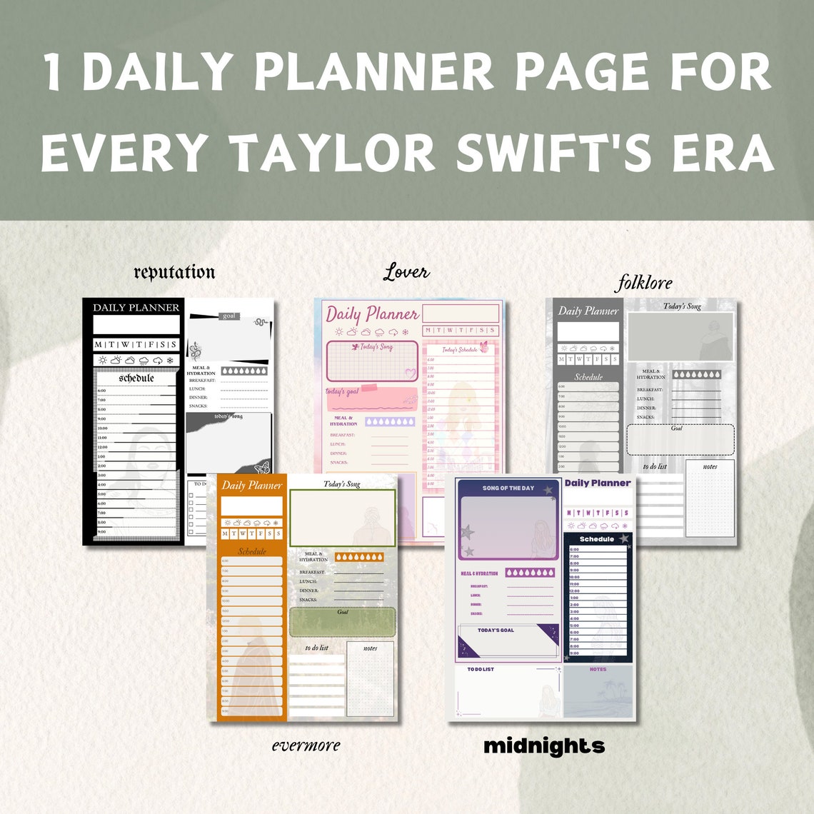 Taylor Swift Daily Planner Printable Set of 10 Digital Planner Swiftie