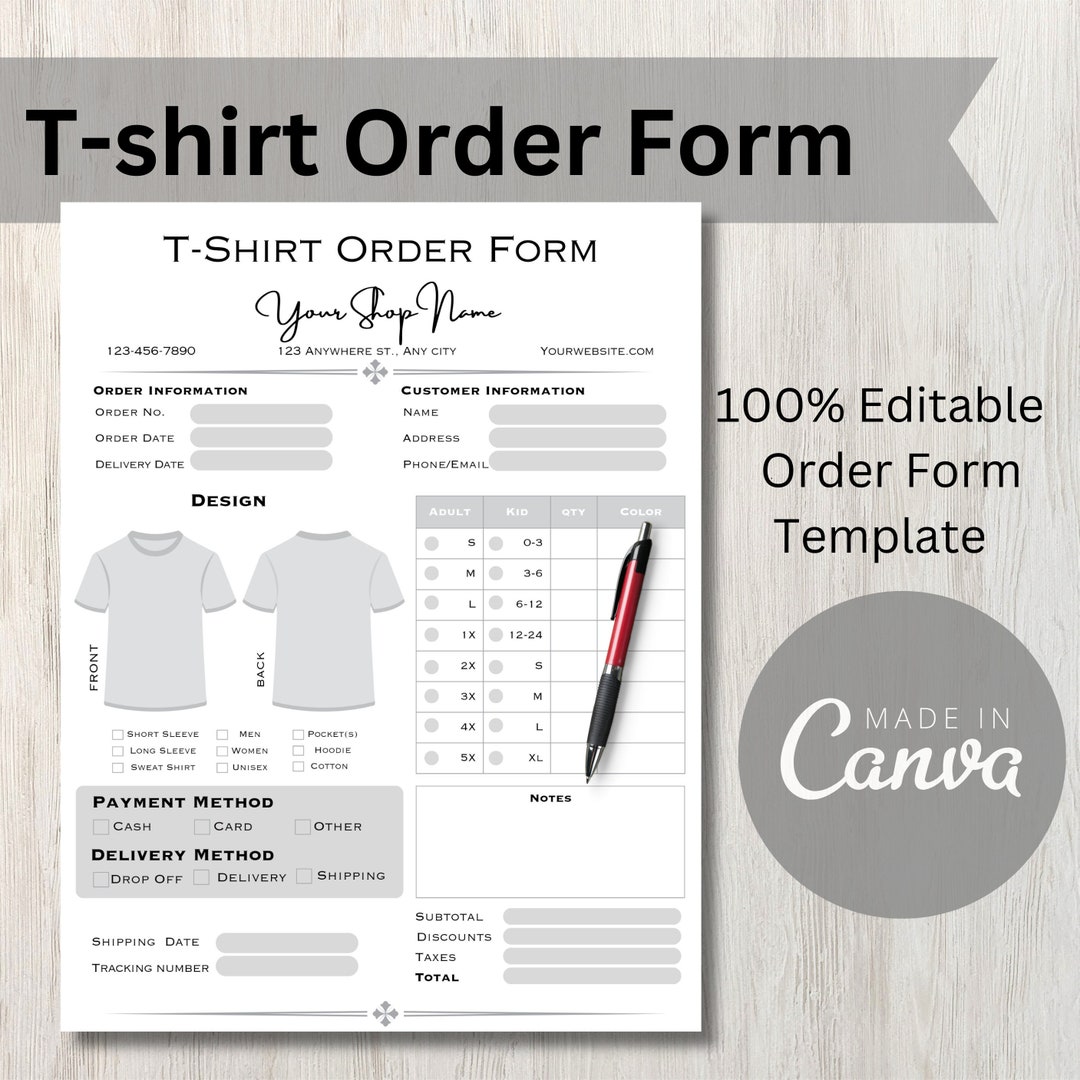 Tshirt Order Form Template Shirt Order Form Gray Custom Order Etsy Tshirt Order Form Template Shirt Order Form Gray Custom Order Etsy