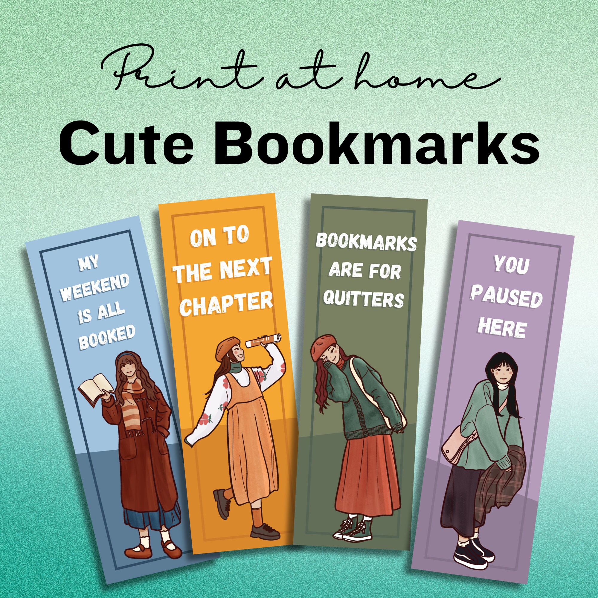Printable Cute Bookmark PNG Set of 4 Aesthetic Bookmark Printable ...
