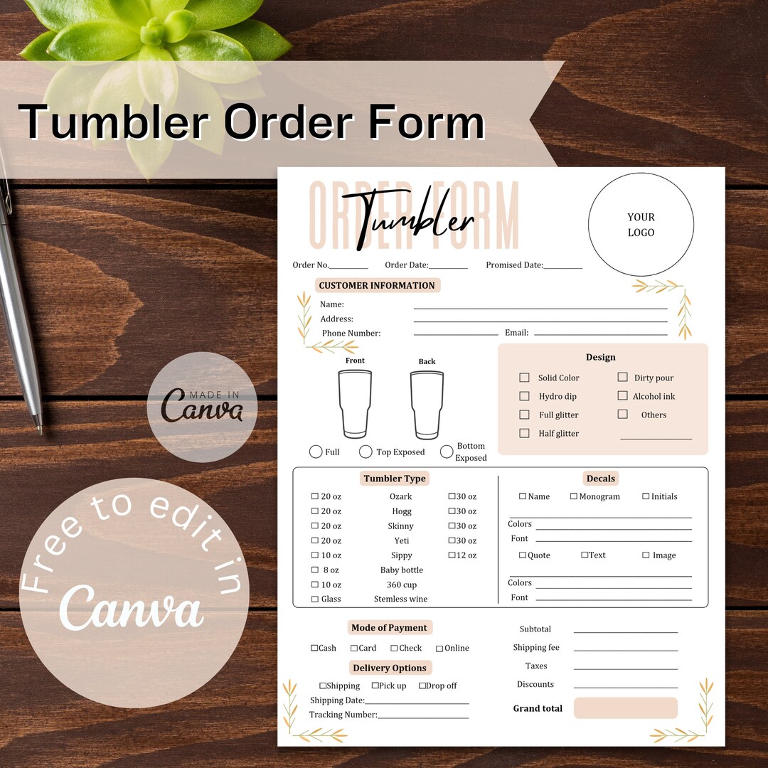 Tumbler Order Form Template Printable Canva Template Editable - Etsy