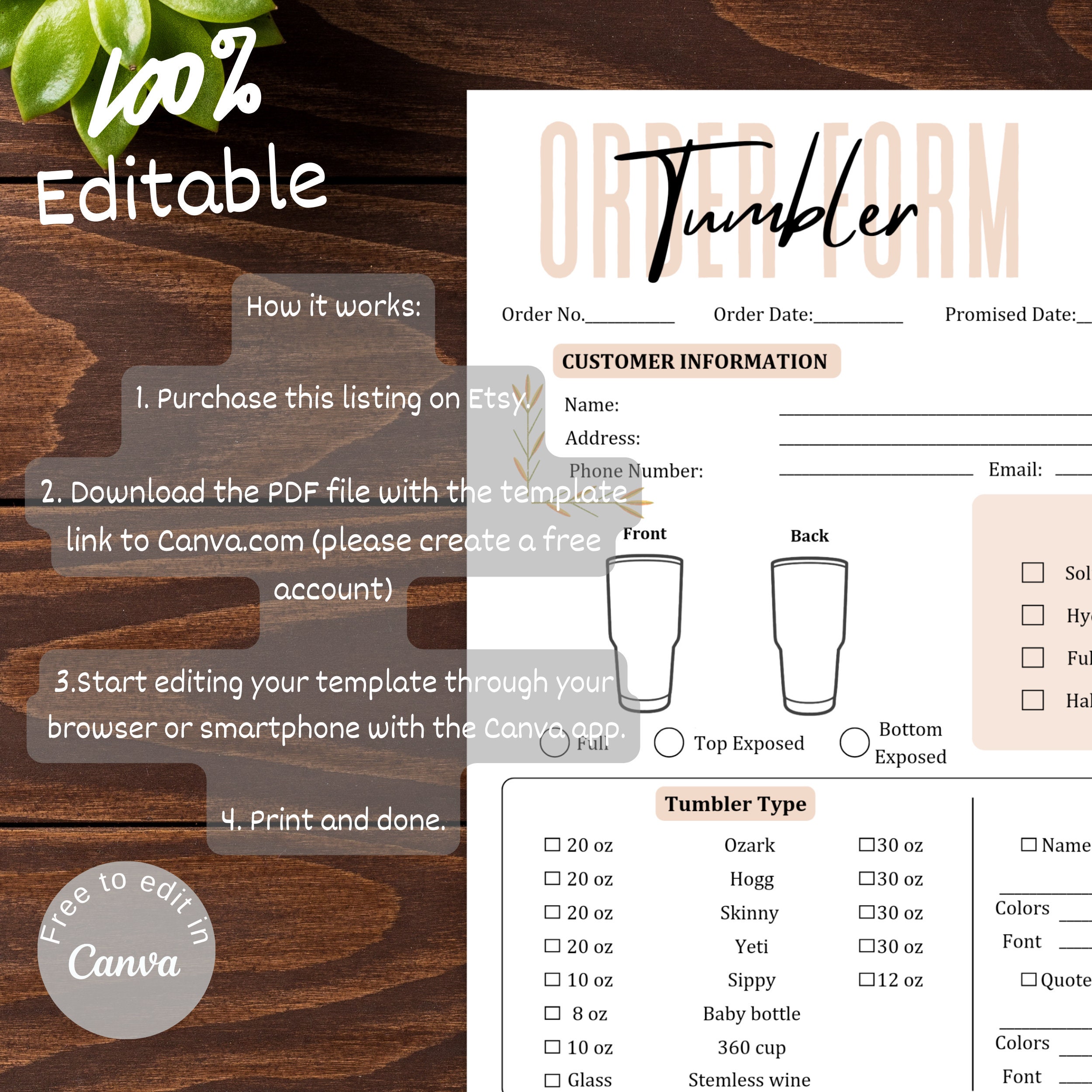 Tumbler Order Form Template Printable Canva Template Editable - Etsy