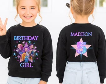 Custom Kpop Demon Hunters Birthday Girl Sweatshirt Hoodie Personalized Party Gift for Kids Teens