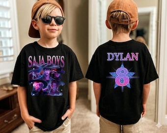 Custom Saja Boys Birthday Shirt: Personalized Name, Age, K-Pop Style Tee