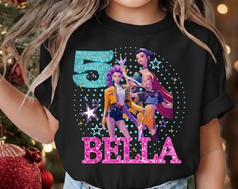 Camiseta de cumpleaños personalizada para niña, atuendo de cumpleaños para niños, camisa de fiesta estilo anime, cazadores de demonios K-pop