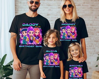 Camiseta personalizada de Huntrix para cumpleaños de niña, camiseta familiar personalizada de K-pop Demon Hunter, regalo de cumpleaños para niños