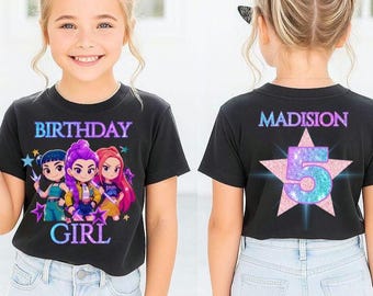 Camiseta de cumpleaños de K-Pop para niña: traje de fiesta infantil personalizado estilo cazador de demonios