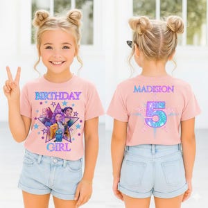 Huntrix Kpop Birthday Girl Shirt, Demon Hunter Custom Name Glitter Party Tee for Girls image 3