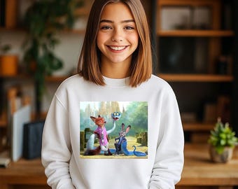 Zootopia Sweatshirt, Judy and Nick Cartoon Crewneck
