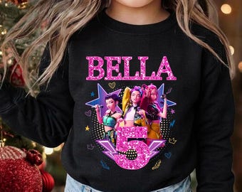 Custom KPop Demon Hunters Birthday Girl Sweatshirt Hoodie Personalized Name Age Birthday Party Gift