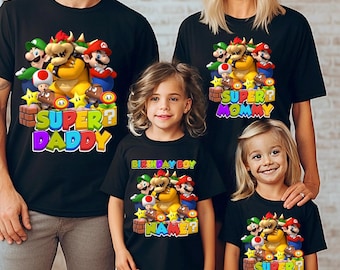 Personalized Mario Friends Birthday Boy Shirt, Matching Mario Family Party, Custom Mario Birthday Boy Toddler Tee, Super Mario Baby Tee