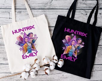 K-pop Hunter Canvas Tote Bag, Anime Fan Gift, Custom Name Tote