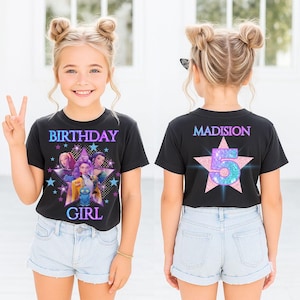 Huntrix Kpop Birthday Girl Shirt, Demon Hunter Custom Name Glitter Party Tee for Girls image 5