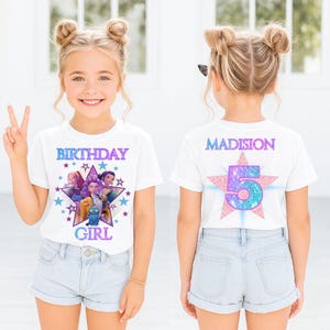 Huntrix Kpop Birthday Girl Shirt, Demon Hunter Custom Name Glitter Party Tee for Girls image 2