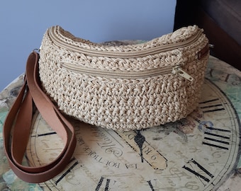 Marsupio in paglia beige, borsa tote in filato di carta all'uncinetto, borsa a spalla Boho fatta a mano, borsa per donna, borsa per la spesa, borsa estiva