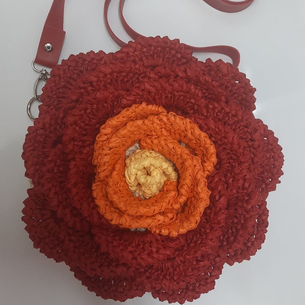 Sac macaron à bandoulière rose rouge, sac fourre-tout rond en raphia au crochet, sac à main bohème fait main, sac pour femme, sac à main shopping, sac d'été