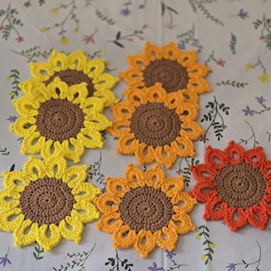 Gehäkelter Sonnenblumen-Untersetzer, handgemachter Untersetzer, Sonnenblumen-Becher-Untersetzer, helles Geschenk, Wohnkultur, Kaffeetisch-Untersetzer