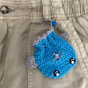 Bolsa de peixe de crochê, bolsa de moedas artesanal, bolsa de crochê de peixe, presente brilhante, carteira para menina ou menino, bolsa de joias de crochê