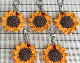 Llavero de girasol de ganchillo, llavero de girasol hecho a mano, llavero de girasol bonito, llavero de ganchillo