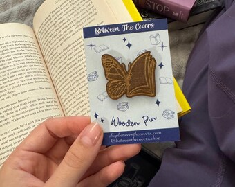 Book Butterfly Wooden Pin