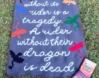 Dragon Rider Tapestry Crochet Graphghan Pattern: Fourth Wing Quote (PDF Pattern)