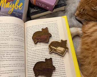 Cat Book Wooden Magnet