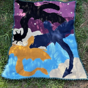 3 Drachen zu häkeln, Graphghan-Muster: Bücherwurm (PDF-Häkelanleitung)