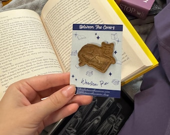 Cat Book Wooden Pin