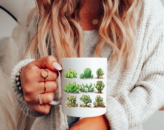 Cactus Mug 11oz Ceramic Mug Cactus Plant Lover Mug Minimalist Cactus Mug Cactus Plant Mug