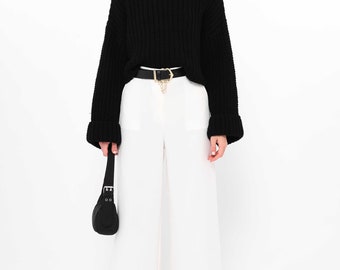 Belt Detail White Palazzo Pants