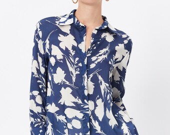 Patterned Navy Blue Women's Shirt