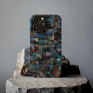 Collage Travel The World Scrapbook Aesthetic Phone Case | iPhone 13 14 15 16 Pro Max plus | Travel Fan Gift