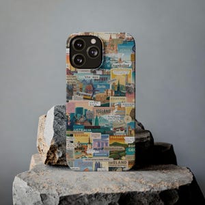 Estuche para iPhone con diseño de collage de viajes, estilo country, para iPhone 13, 14, 15 Pro Max plus, regalo para fanáticos de los viajes