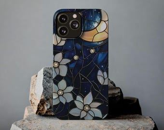 iPhone-Hülle mit Buntglas-Motiv, Handyhülle mit himmlischem Sonnen-, Mond- und Sternenmuster