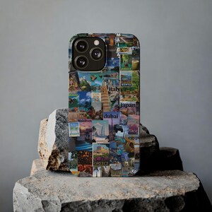 Travel The World Scrapbook Aesthetic Collage Phone Case | iPhone 13 14 15 16 Pro Max plus | Travel Fan Gift