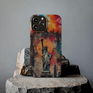 Statue of Liberty New York City Collage Scrapbook Aesthetic Phone Case | iPhone 13 14 15 Pro Max plus | Travel City Fan Gift