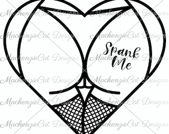 Spank Me - Heart Butt - Thong - Thigh High Fishnets - PNG Digital Download