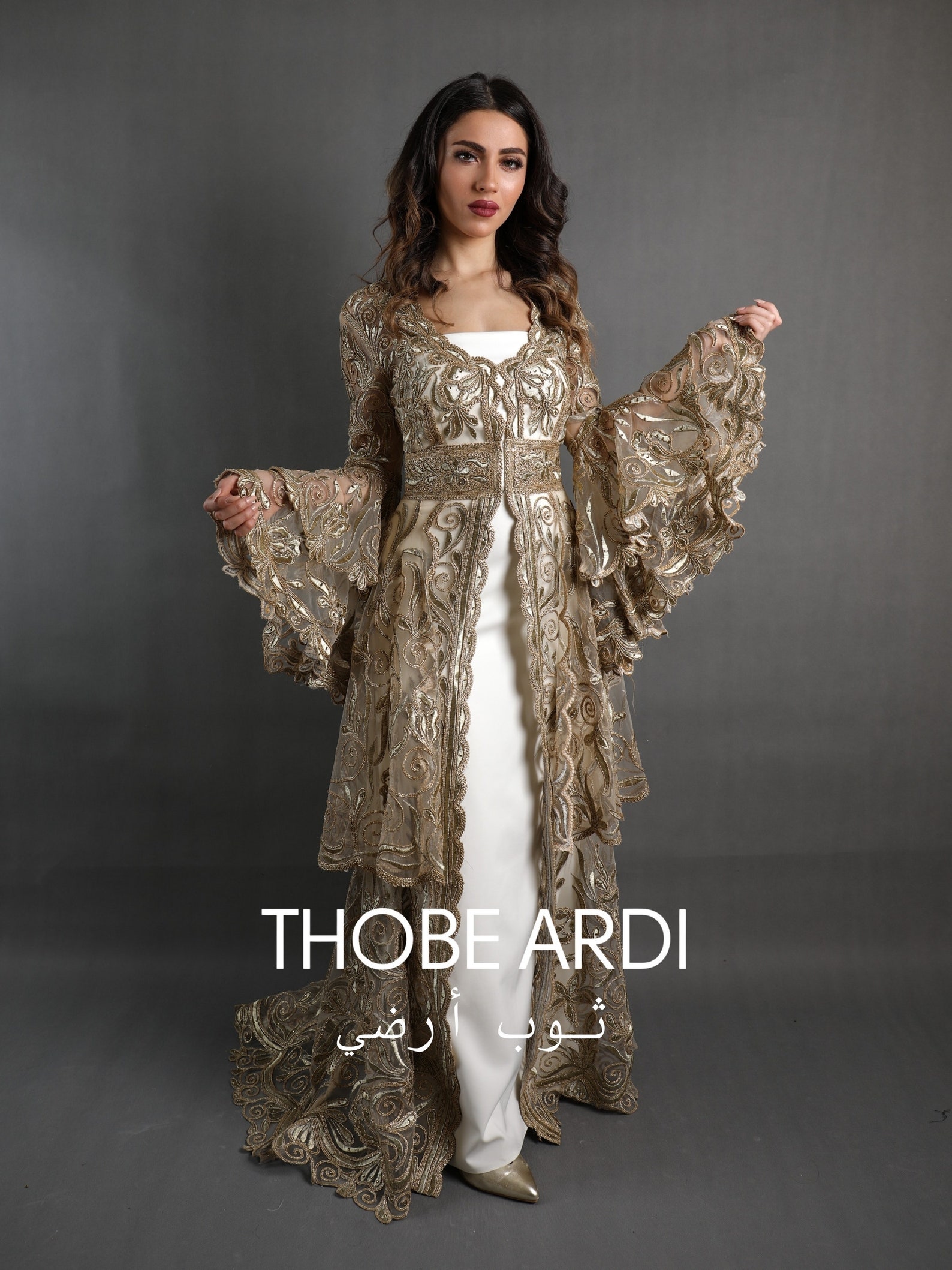 White Gold Embroidered Tulle Layered Kaftan | Women Bridal Caftan ...