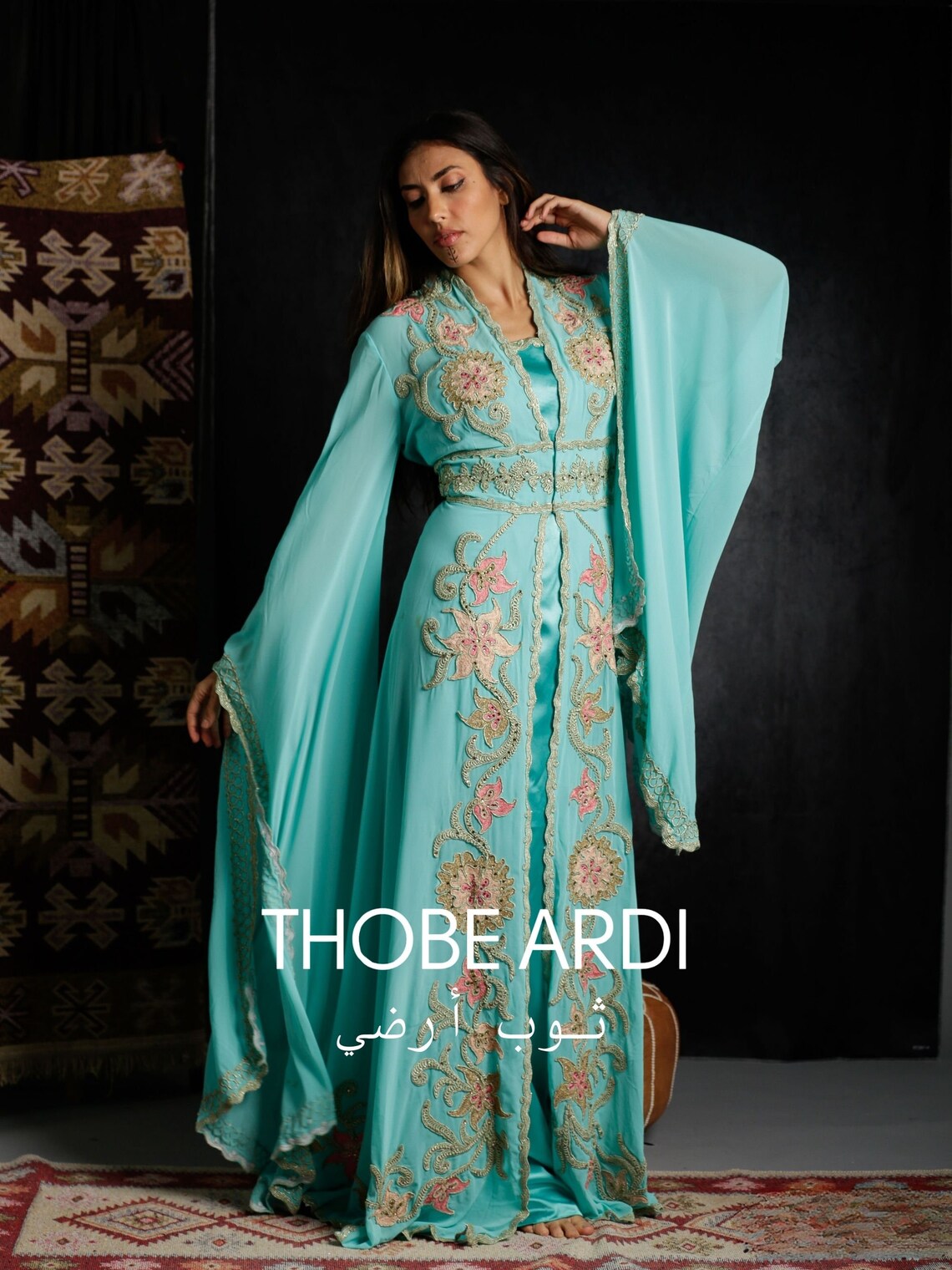 Serene Blue Floral Cotton Kaftan Dress