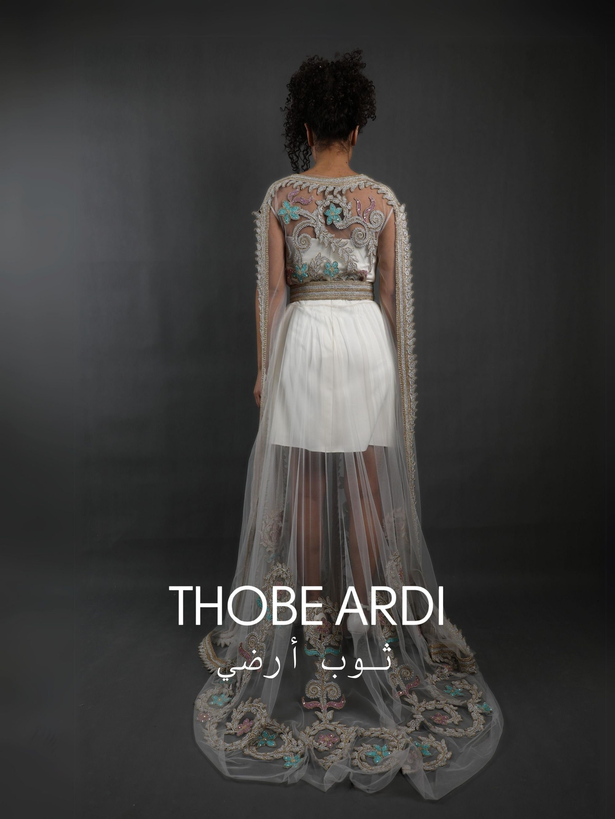 White Floral Embroidered Tulle Layered Kaftan | Women Bridal Caftan ...