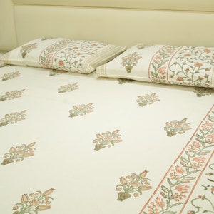 Handmade Cotton King Size Bedsheet with Pillow Cover: Hand Block Print