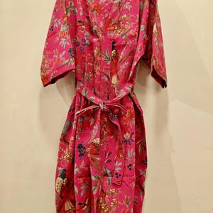 Bath robe,women robe,cotton bath robe,block print robe ,white bathrobe, magenta pink floral bathrobe,travel wear,swimming wear,spa robes